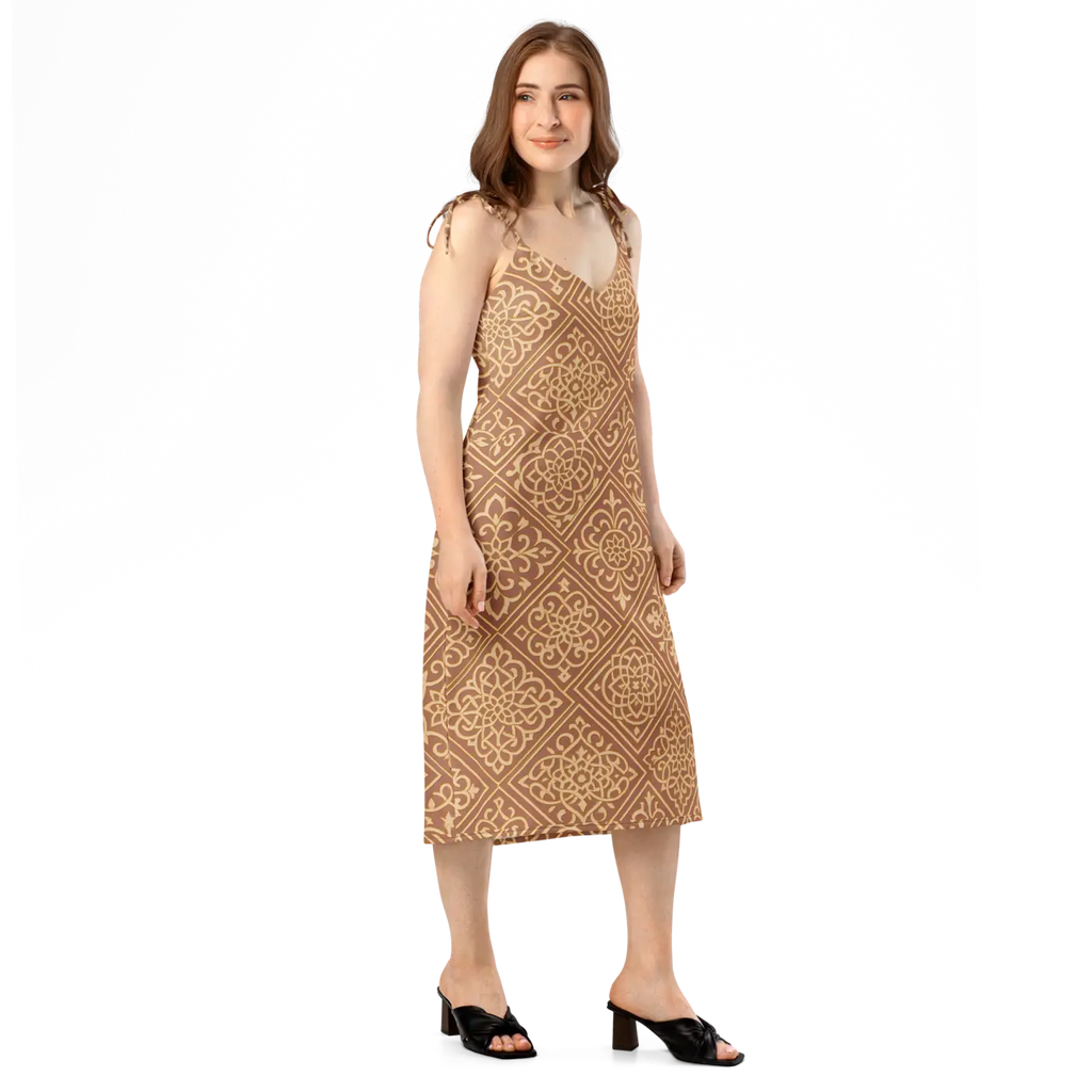 Geometric Pattern Midi Dress - Built-In Bra Support - DipaliZ