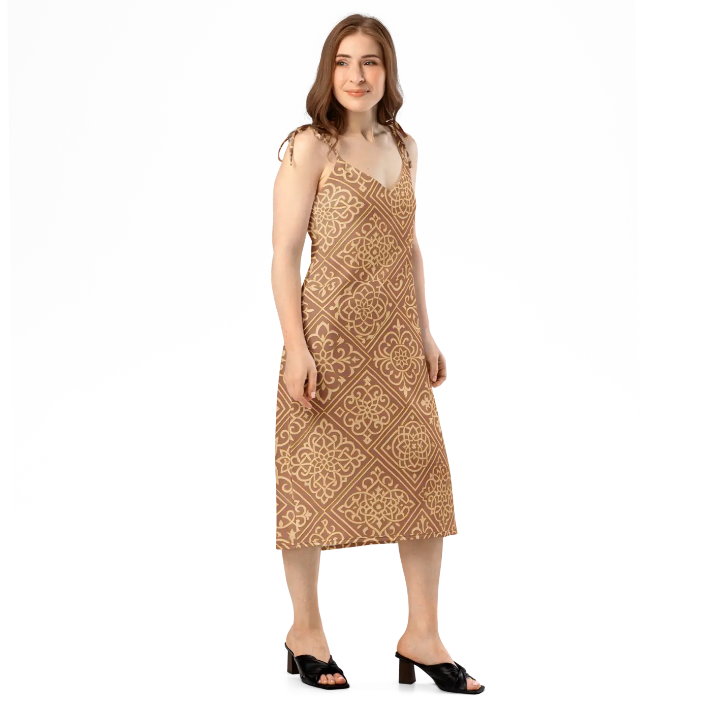 Geometric Pattern Midi Dress - Built-In Bra Support - DipaliZ