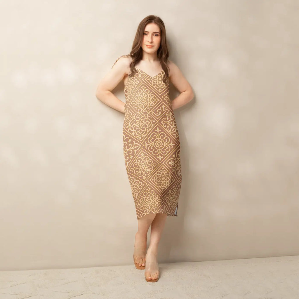 Geometric Pattern Midi Dress - Built-In Bra Support - DipaliZ