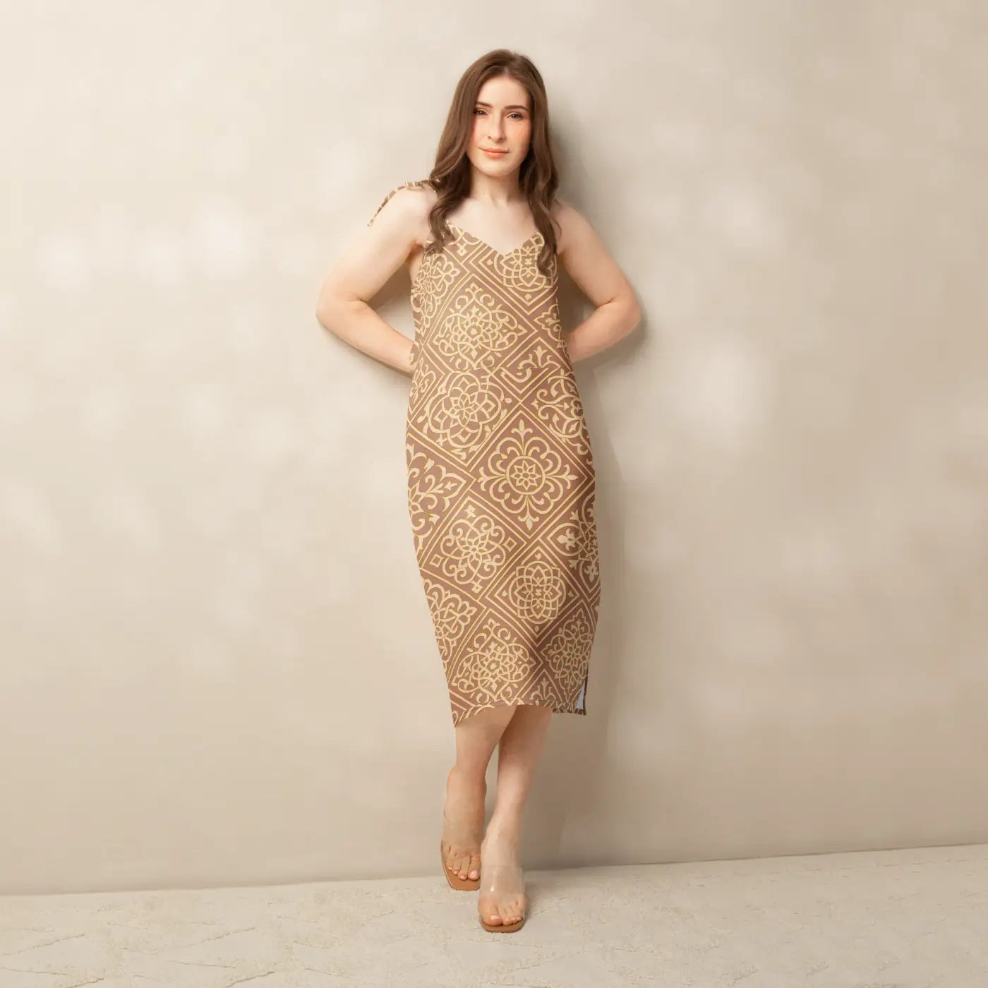 Geometric Pattern Midi Dress - Built-In Bra Support - DipaliZ