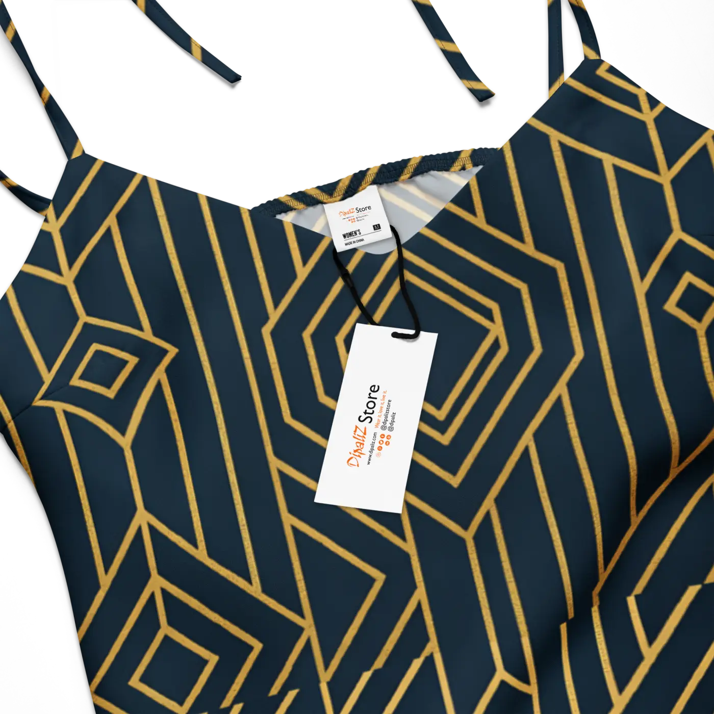Geometric Pattern Midi Dress - Dark Background Style - DipaliZ