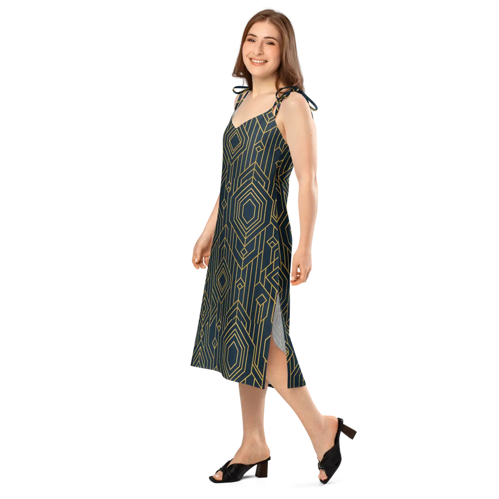 Geometric Pattern Midi Dress - Dark Background Style - DipaliZ
