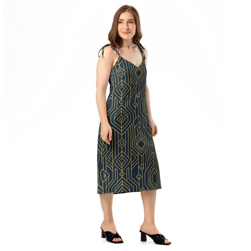 Geometric Pattern Midi Dress - Dark Background Style - DipaliZ