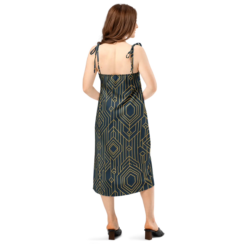 Geometric Pattern Midi Dress - Dark Background Style - DipaliZ