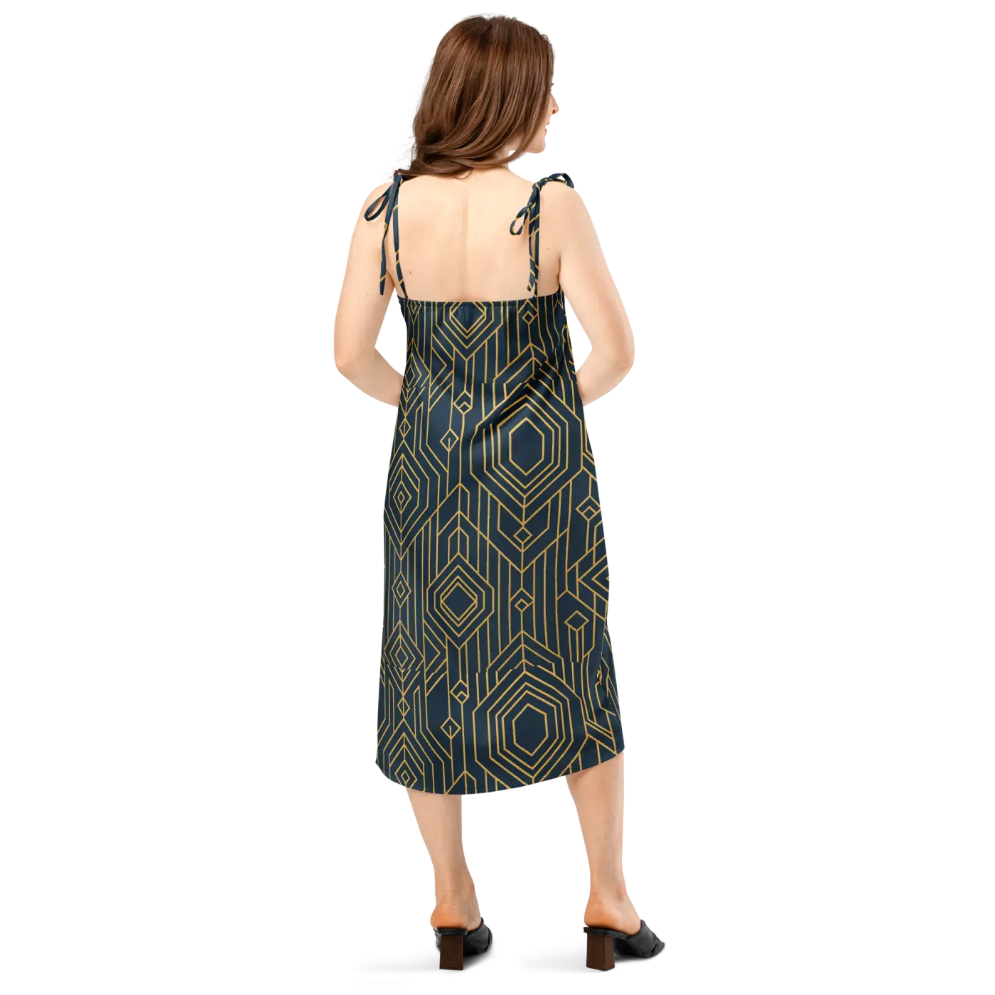 Geometric Pattern Midi Dress - Dark Background Style - DipaliZ