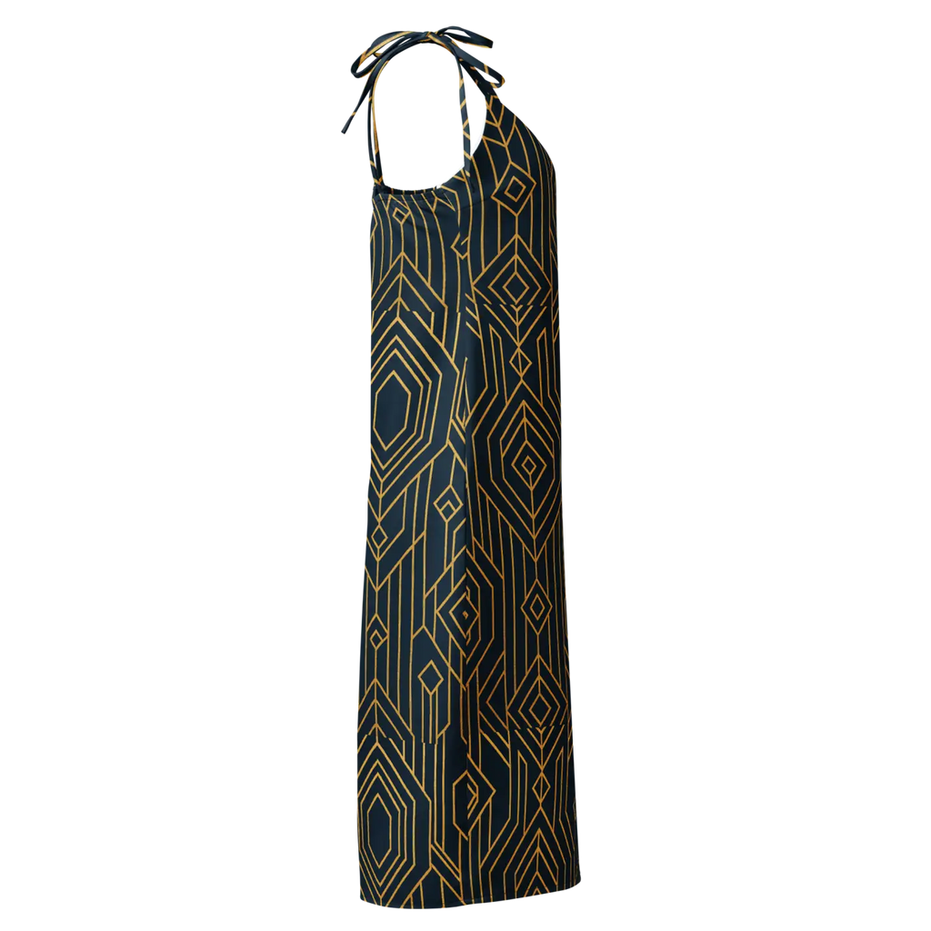 Geometric Pattern Midi Dress - Dark Background Style - DipaliZ