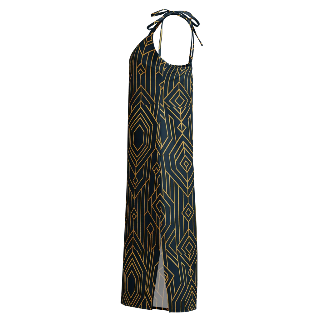 Geometric Pattern Midi Dress - Dark Background Style - DipaliZ