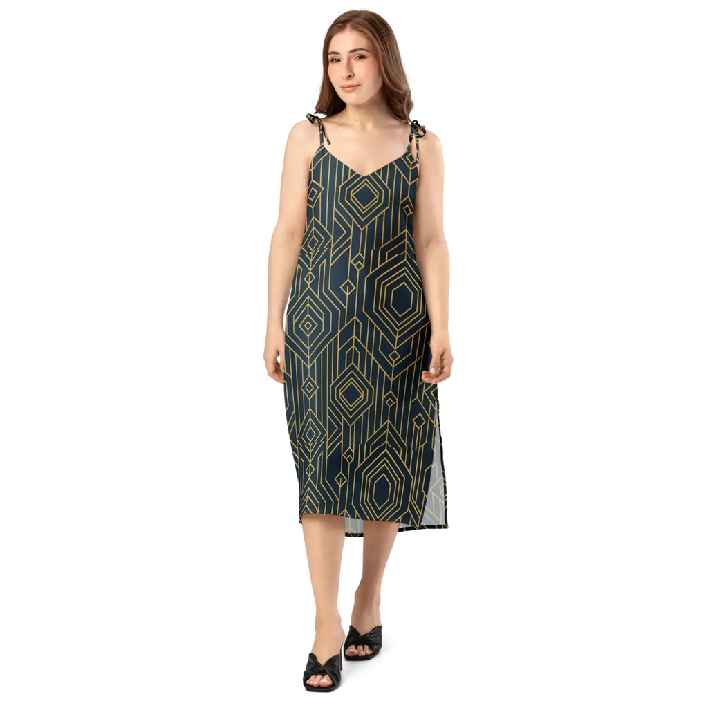 Geometric Pattern Midi Dress - Dark Background Style - DipaliZ
