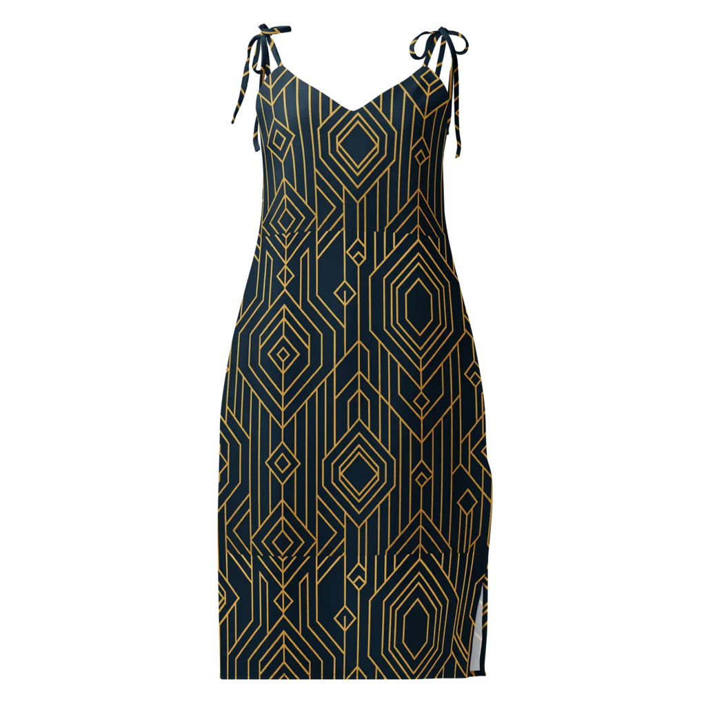 Geometric Pattern Midi Dress - Dark Background Style - DipaliZ