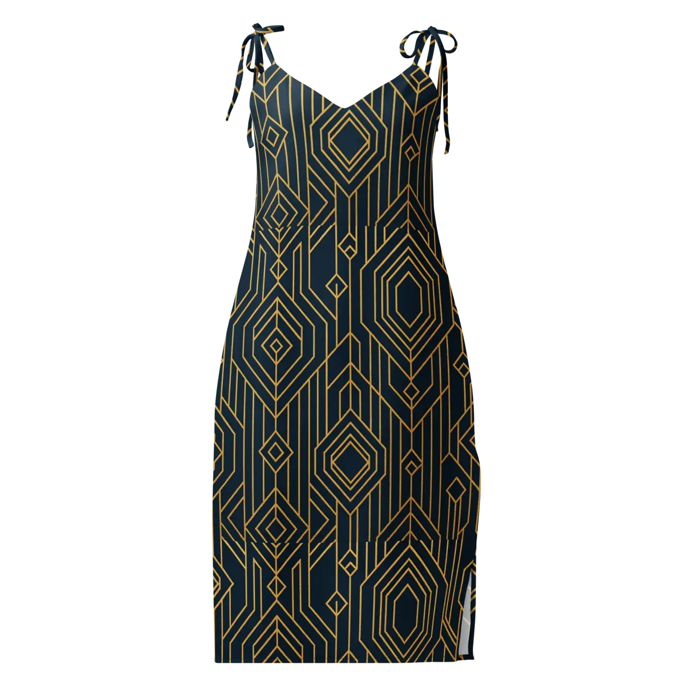 Geometric Pattern Midi Dress - Dark Background Style - DipaliZ