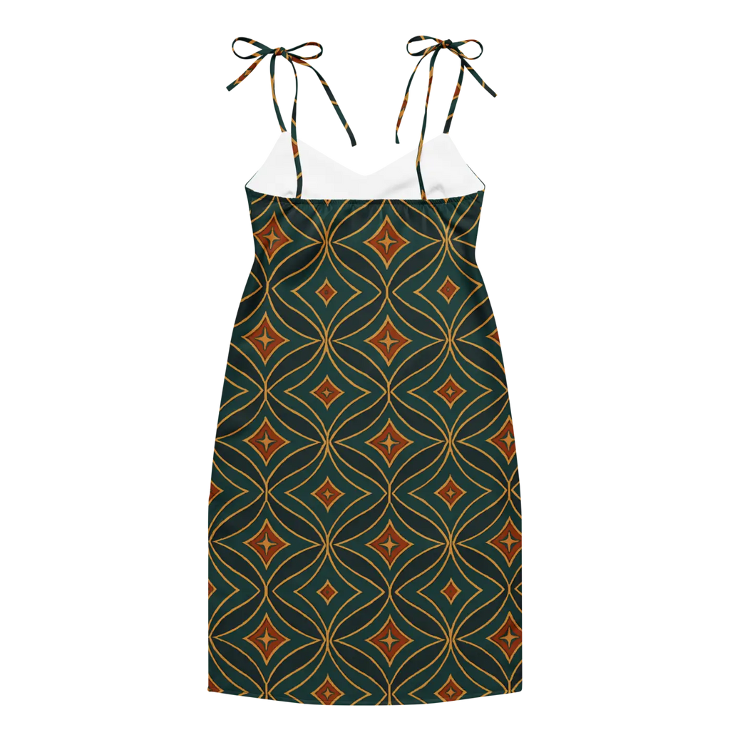 Emerald Green Midi Dress - Geometric Pattern Built-In Bra - DipaliZ