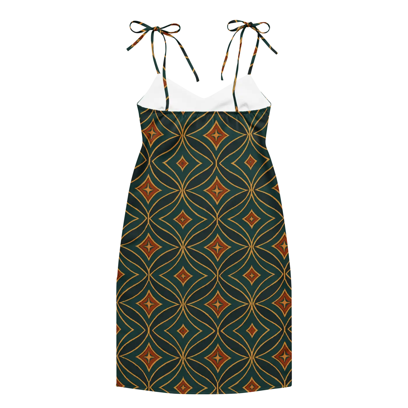 Emerald Green Midi Dress - Geometric Pattern Built-In Bra - DipaliZ