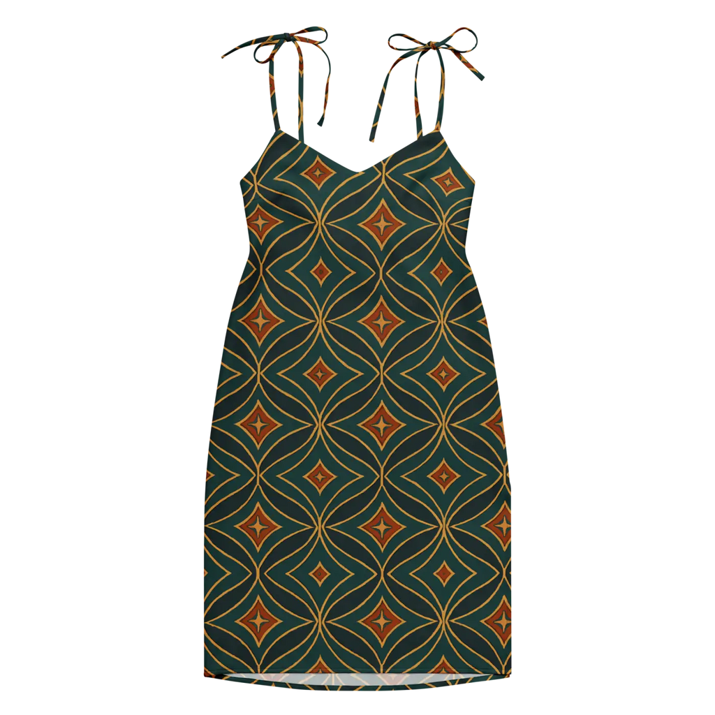 Emerald Green Midi Dress - Geometric Pattern Built-In Bra - DipaliZ