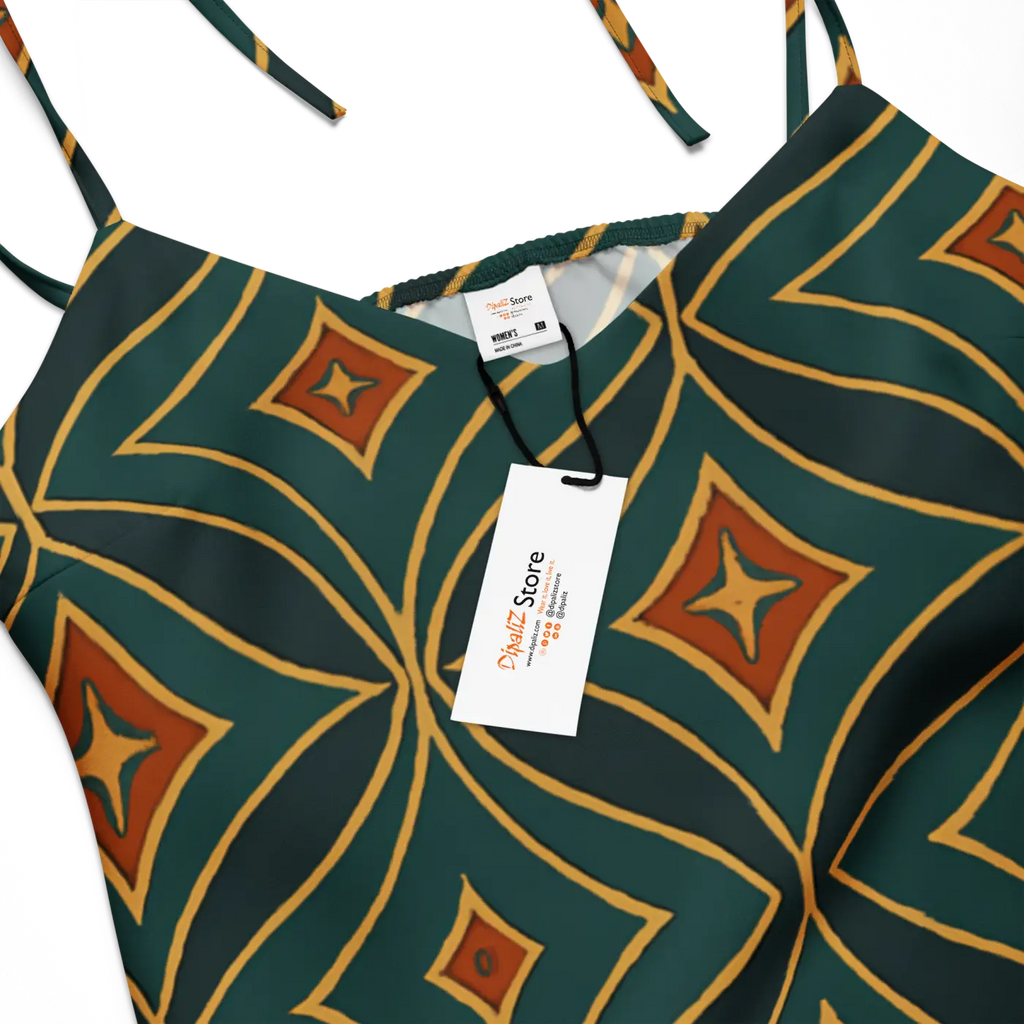 Emerald Green Midi Dress - Geometric Pattern Built-In Bra - DipaliZ
