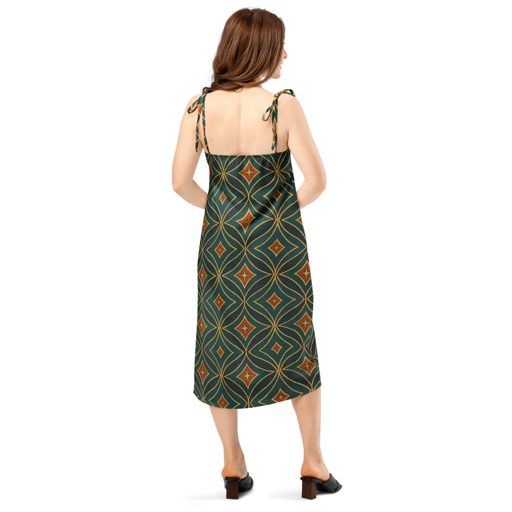 Emerald Green Midi Dress - Geometric Pattern Built-In Bra - DipaliZ