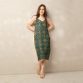 Emerald Green Midi Dress - Geometric Pattern Built-In Bra - DipaliZ