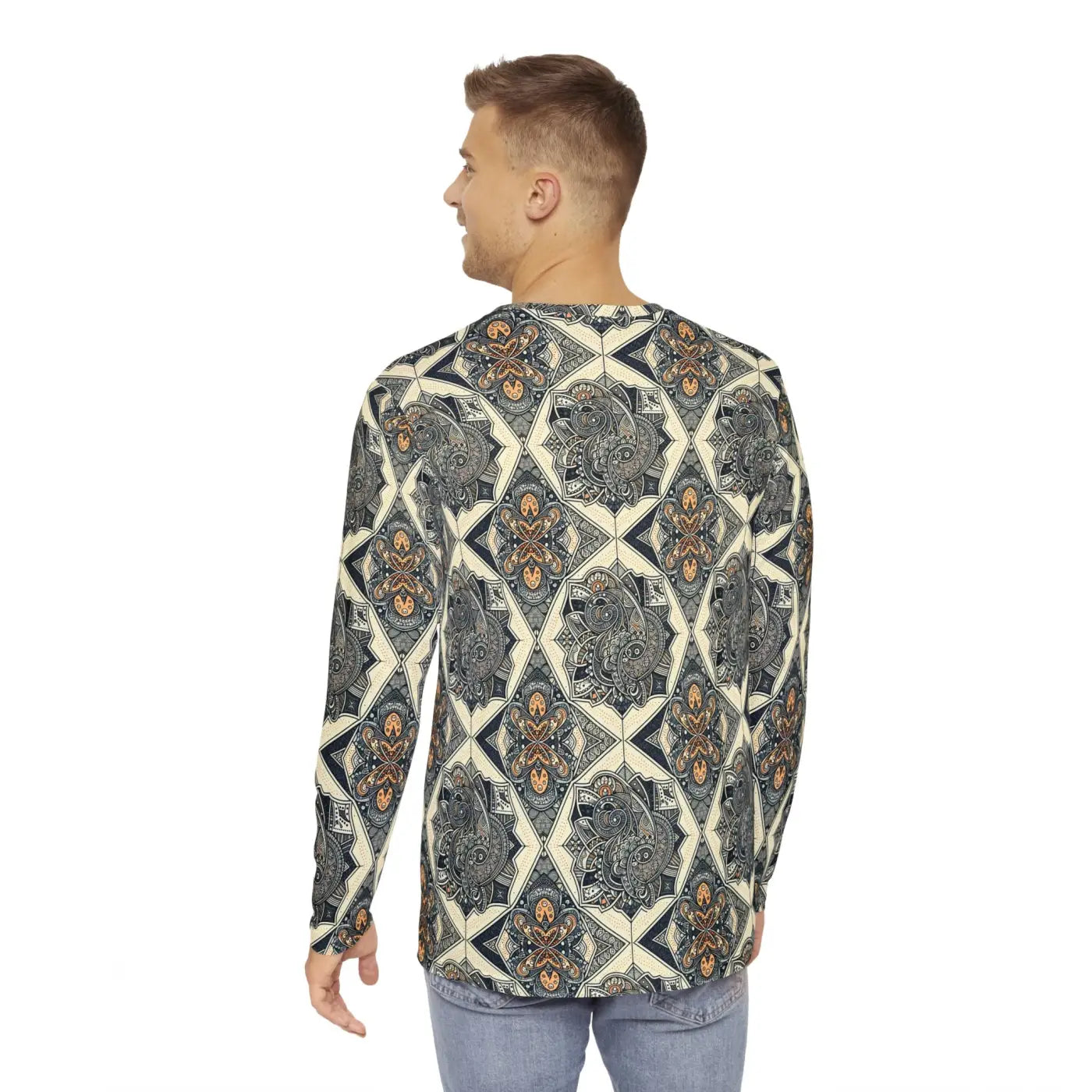 Geometric Pattern Long Sleeve AOP Shirt - Men's Comfort - DipaliZ