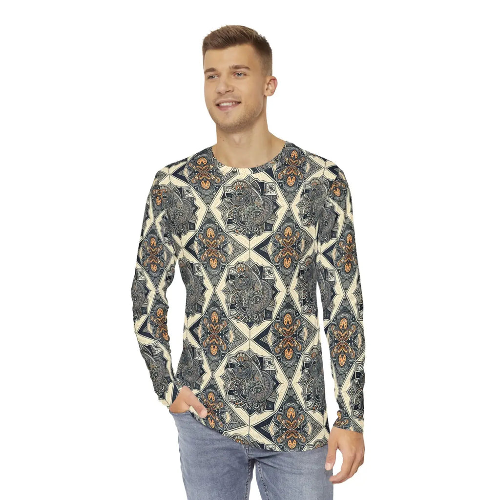 Geometric Pattern Long Sleeve AOP Shirt - Men's Comfort - DipaliZ