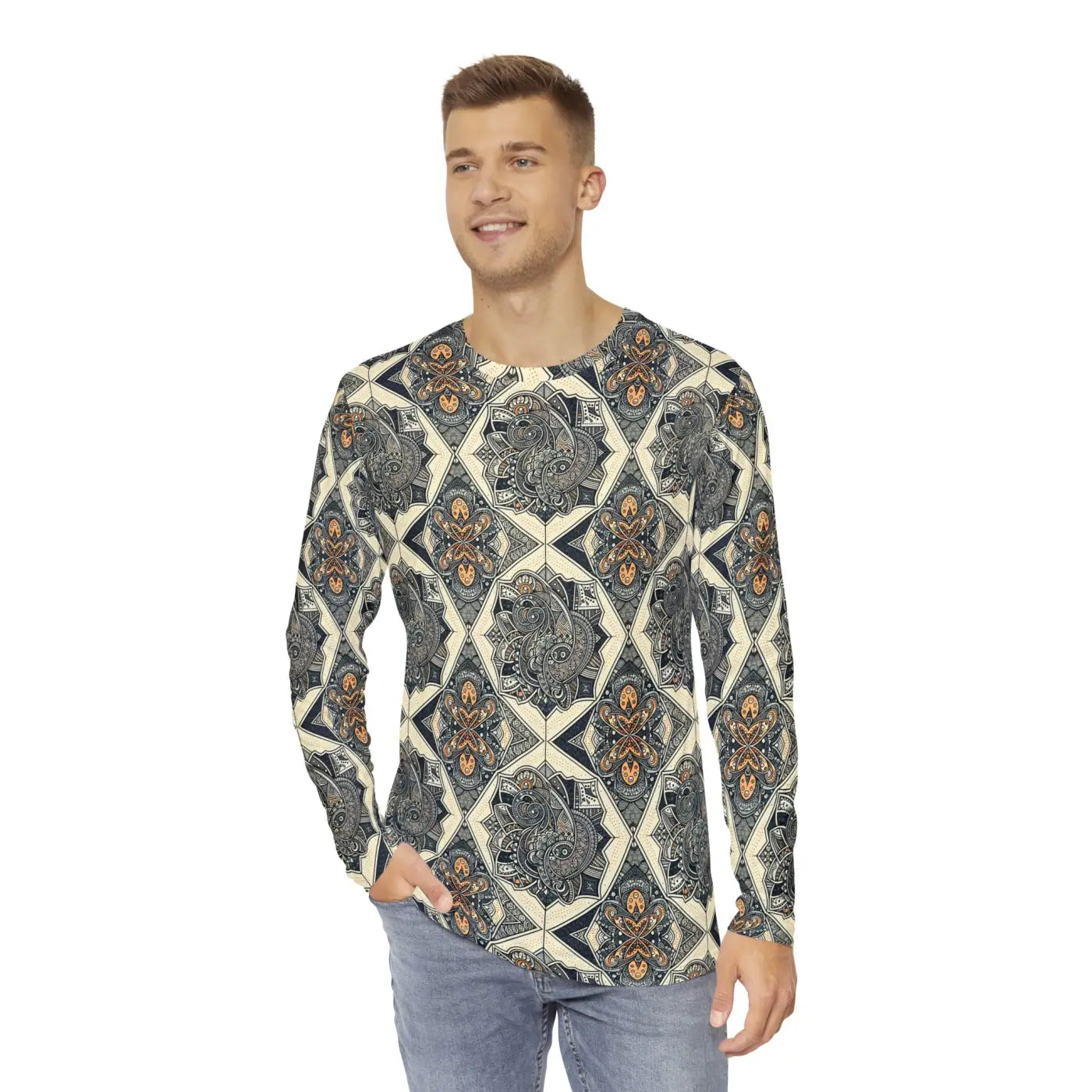 Geometric Pattern Long Sleeve AOP Shirt - Men's Comfort - DipaliZ