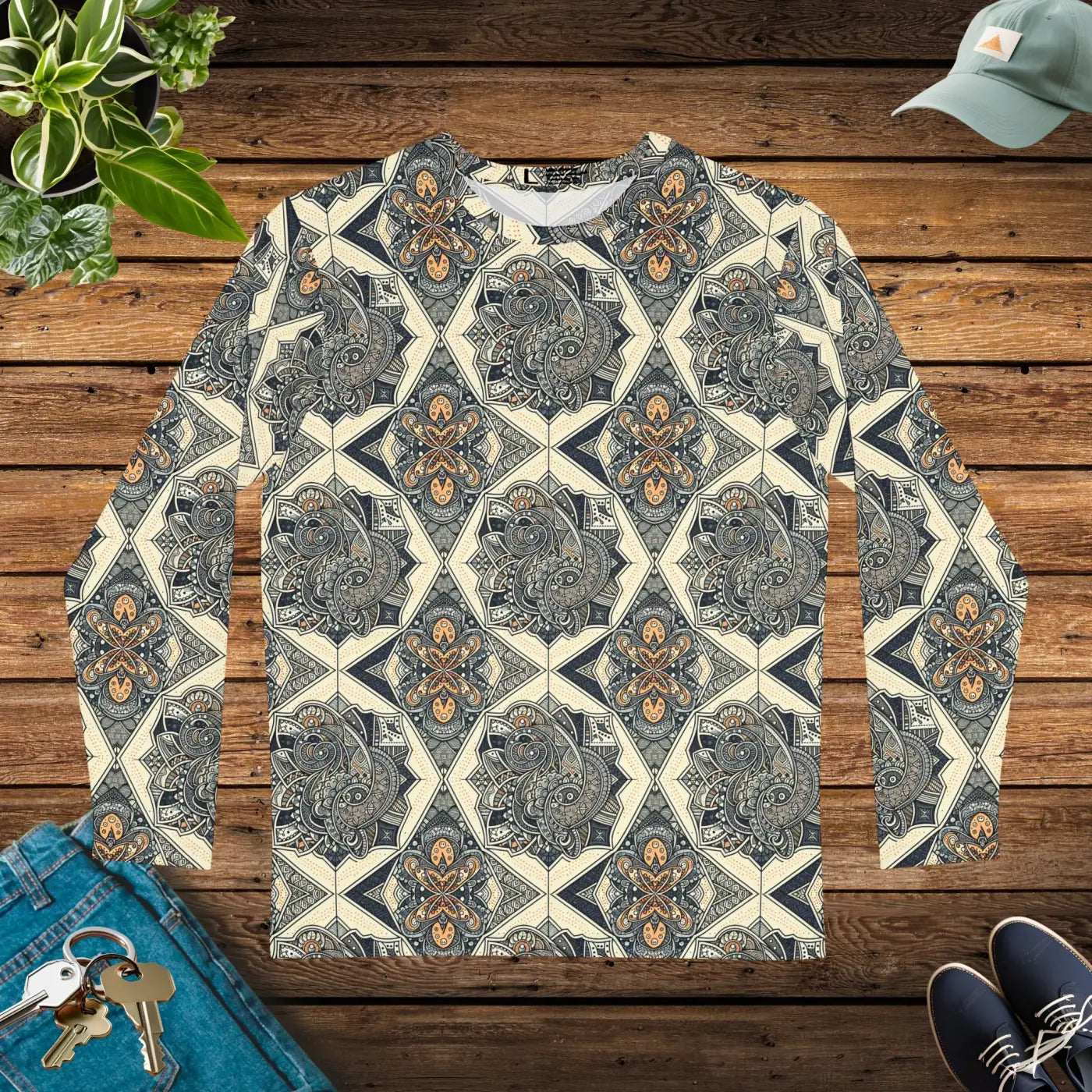 Geometric Pattern Long Sleeve AOP Shirt - Men's Comfort - DipaliZ
