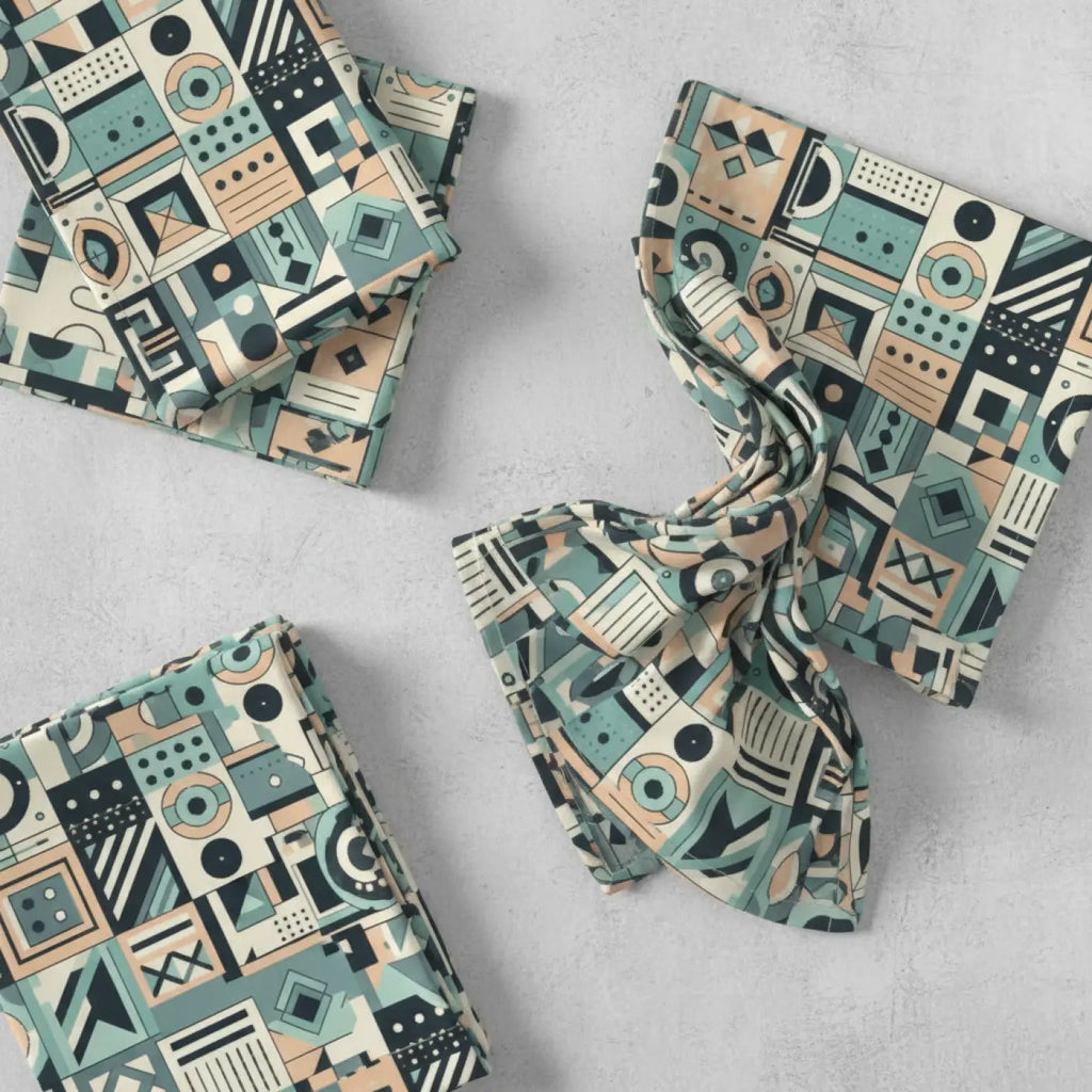 Geometric Pattern Napkin Set, Modern Table Decor, Party Essentials, Housewarming Gift, Boho Table Setting, Eco-Friendly Linen Napkins