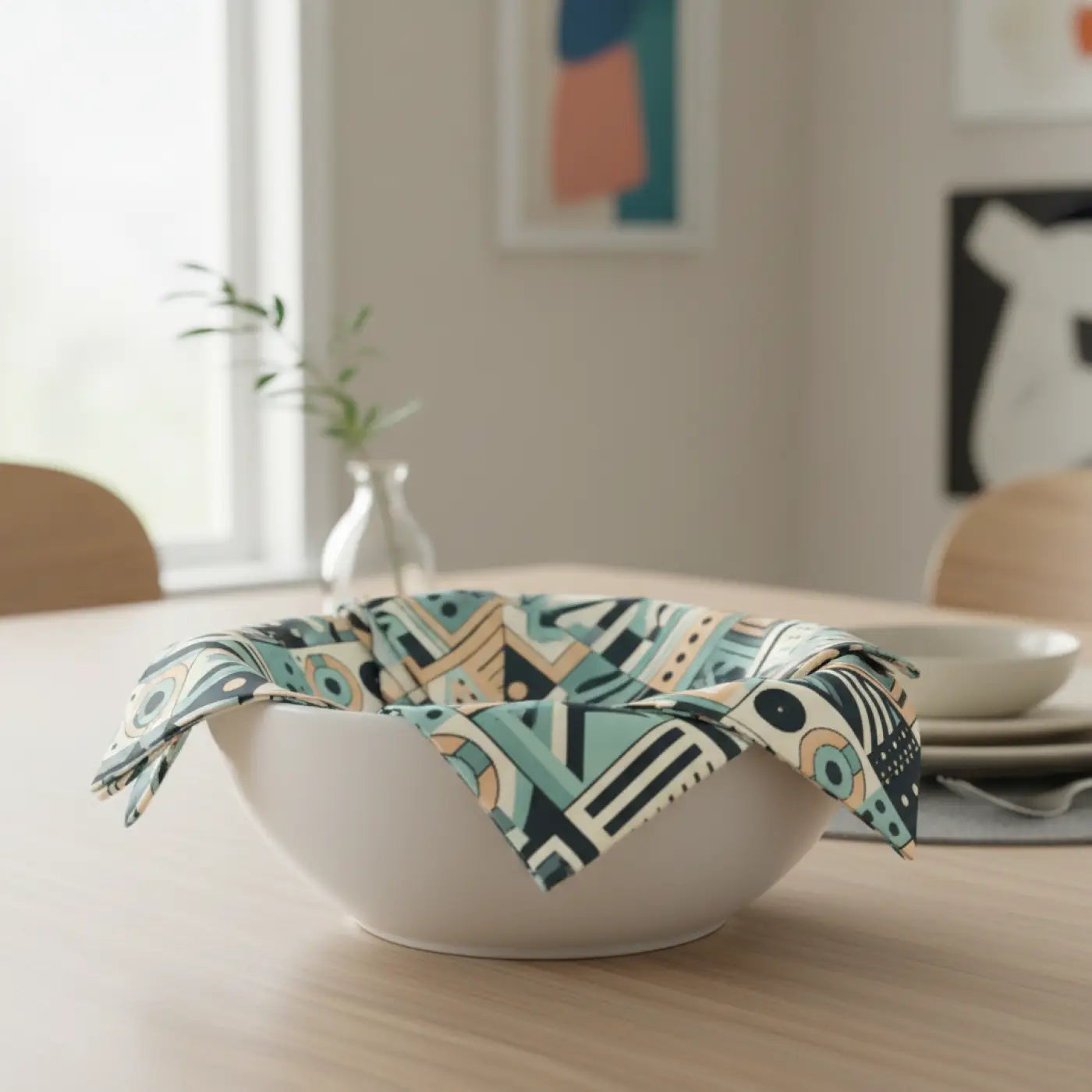 Geometric Pattern Napkin Set, Modern Table Decor, Party Essentials, Housewarming Gift, Boho Table Setting, Eco-Friendly Linen Napkins