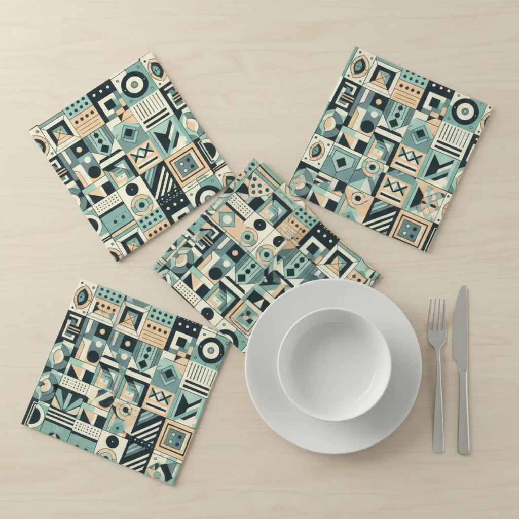 Geometric Pattern Napkin Set, Modern Table Decor, Party Essentials, Housewarming Gift, Boho Table Setting, Eco-Friendly Linen Napkins