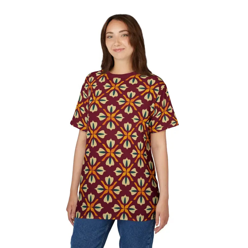 Geometric Pattern on Red Polyester Tee - Unisex AOP - DipaliZ