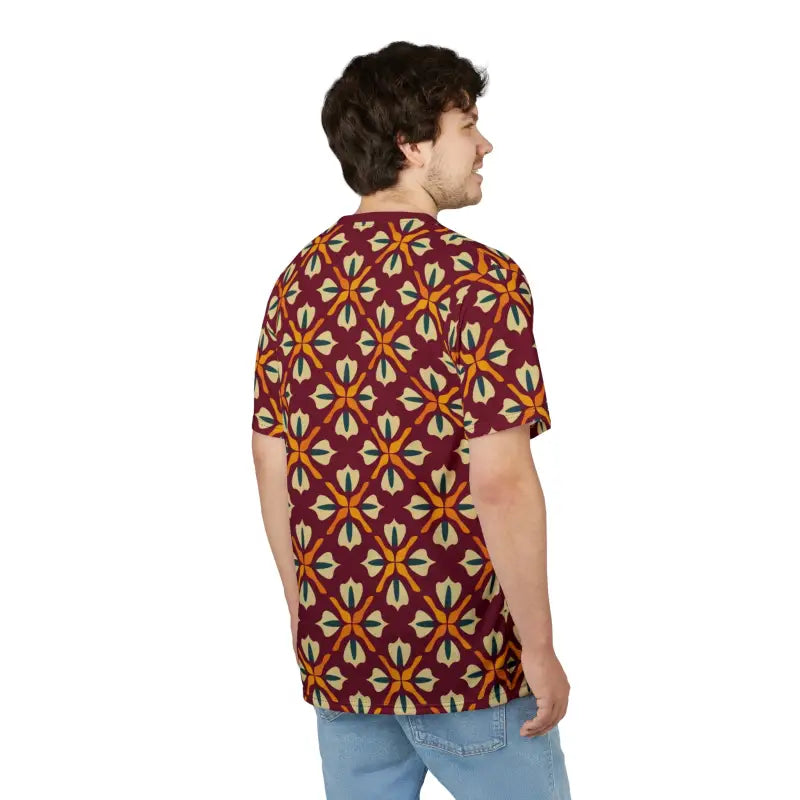 Geometric Pattern on Red Polyester Tee - Unisex AOP - DipaliZ