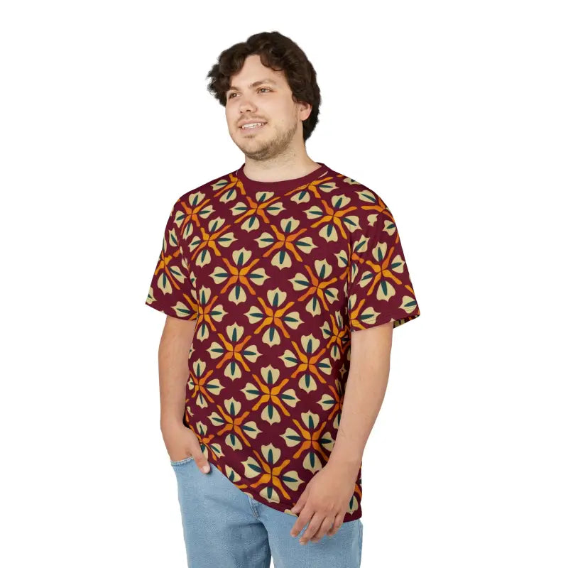 Geometric Pattern on Red Polyester Tee - Unisex AOP - DipaliZ