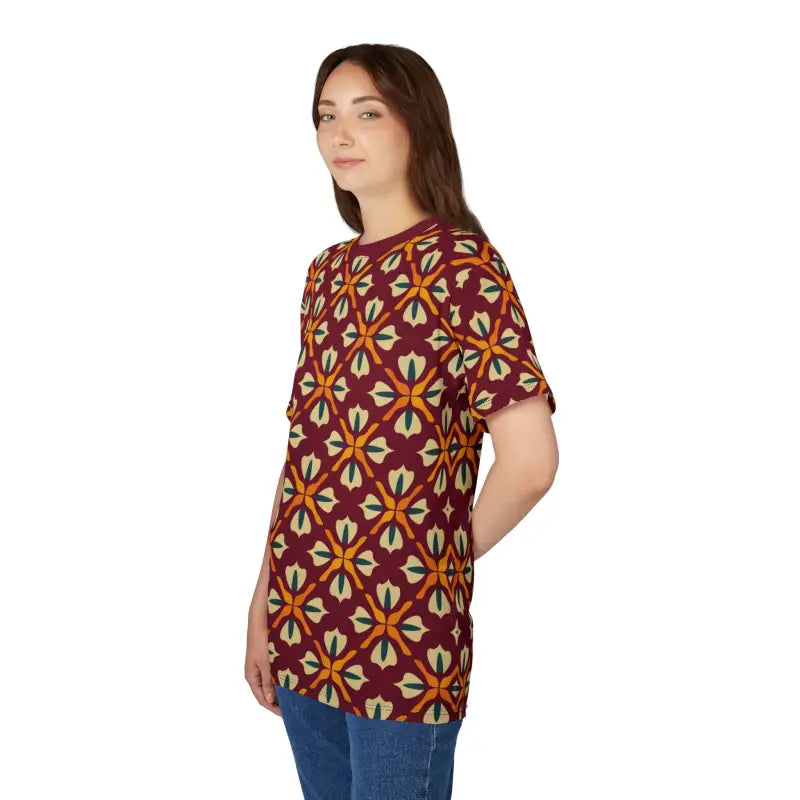 Geometric Pattern on Red Polyester Tee - Unisex AOP - DipaliZ