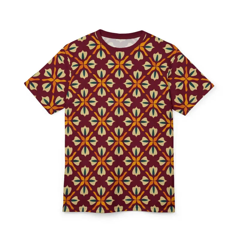 Geometric Pattern on Red Polyester Tee - Unisex AOP - DipaliZ