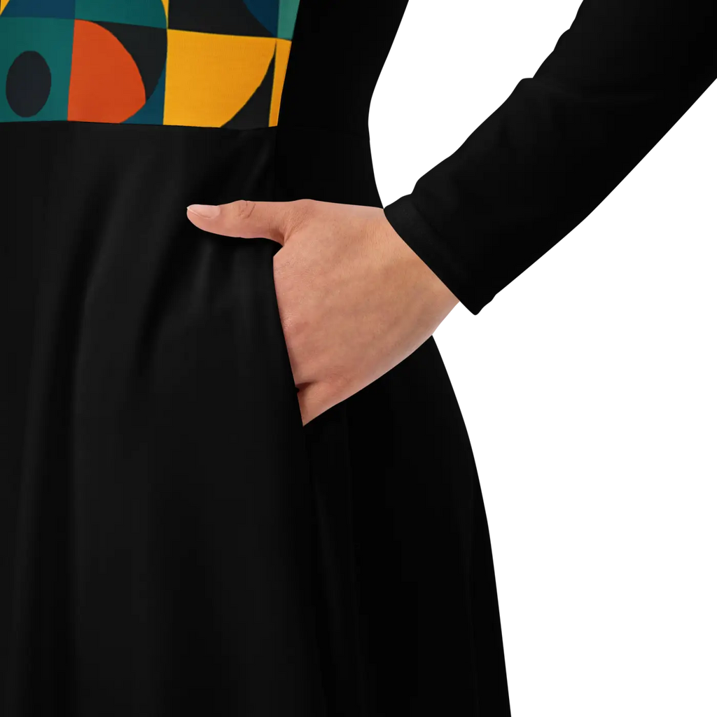 Geometric Print Long Sleeve Midi Dress - Runway Ready - DipaliZ