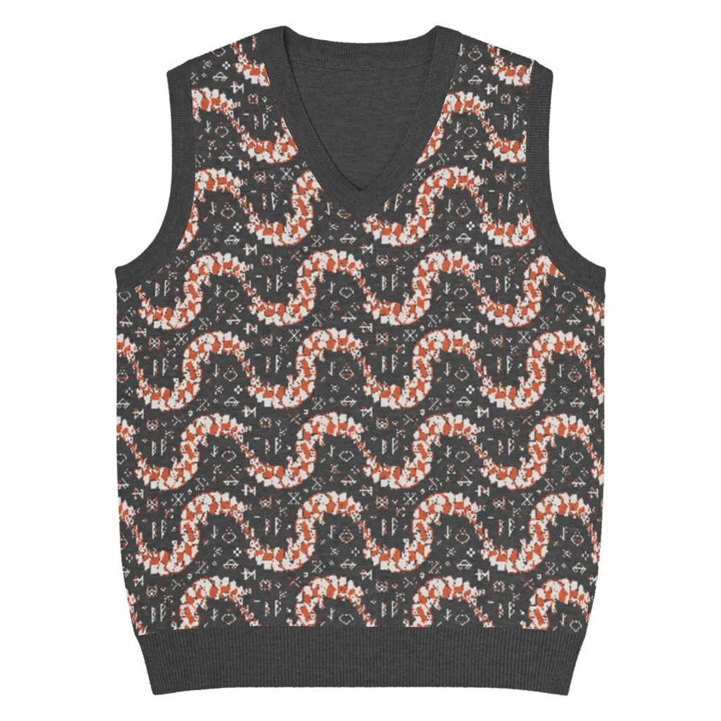 Geometric Scaled Pangolin Knit V-Neck Vest - Trendy Outerwear - DipaliZ