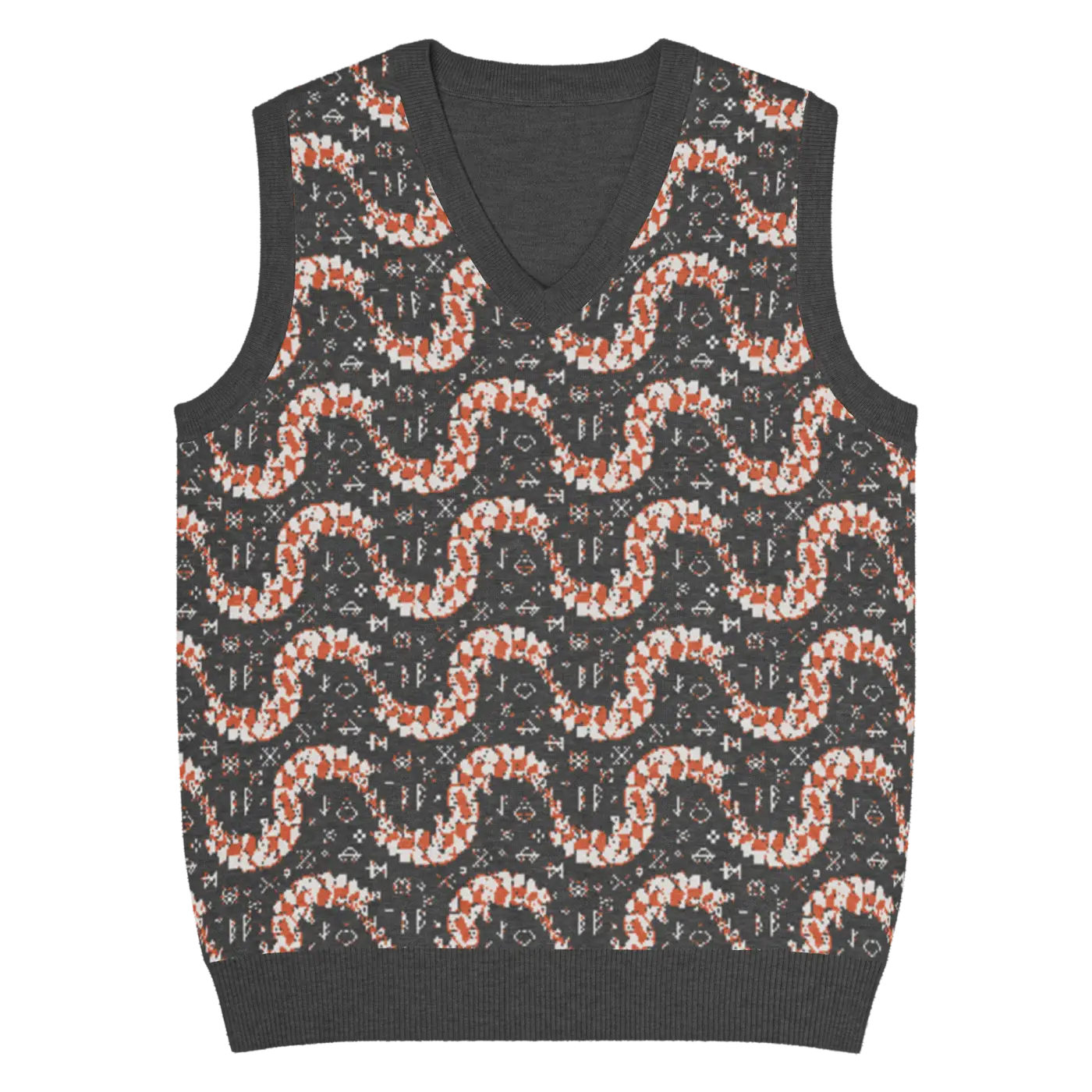 Geometric Scaled Pangolin Knit V-Neck Vest - Trendy Outerwear - DipaliZ