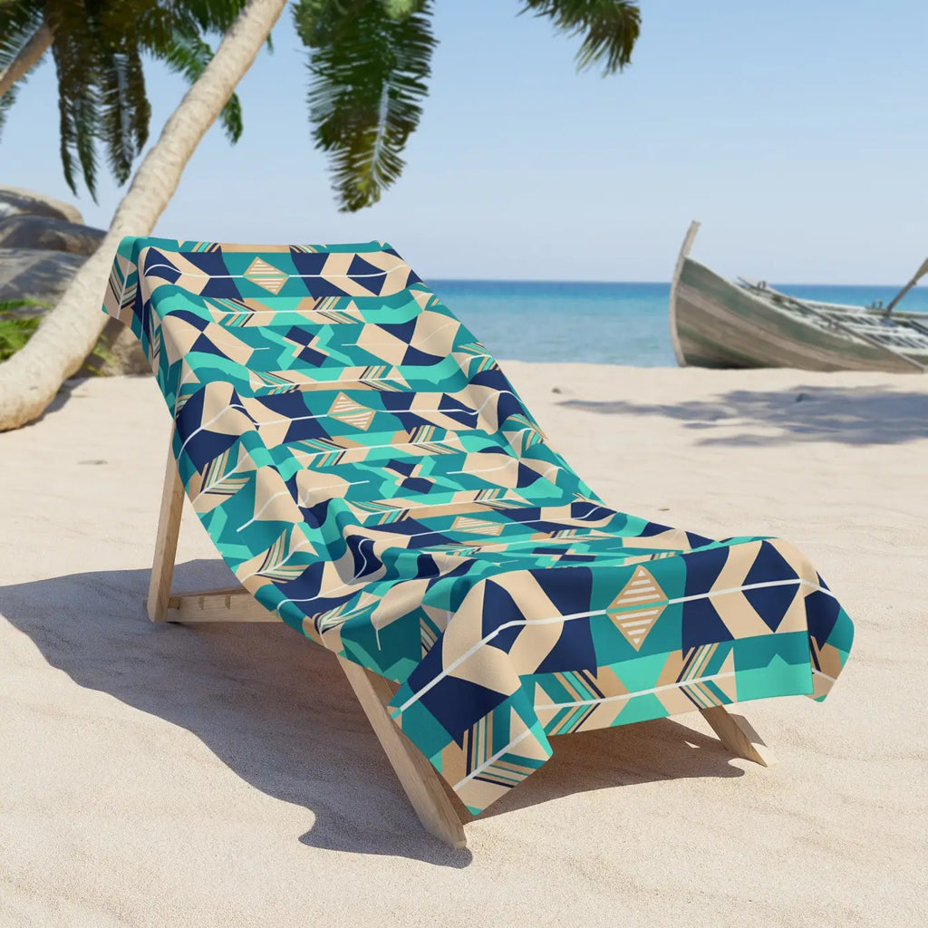 Geometric Teal Aztec Beach Towel - Vibrant Pattern - DipaliZ