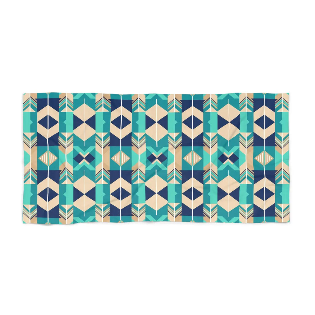 Geometric Teal Aztec Beach Towel - Vibrant Pattern - DipaliZ