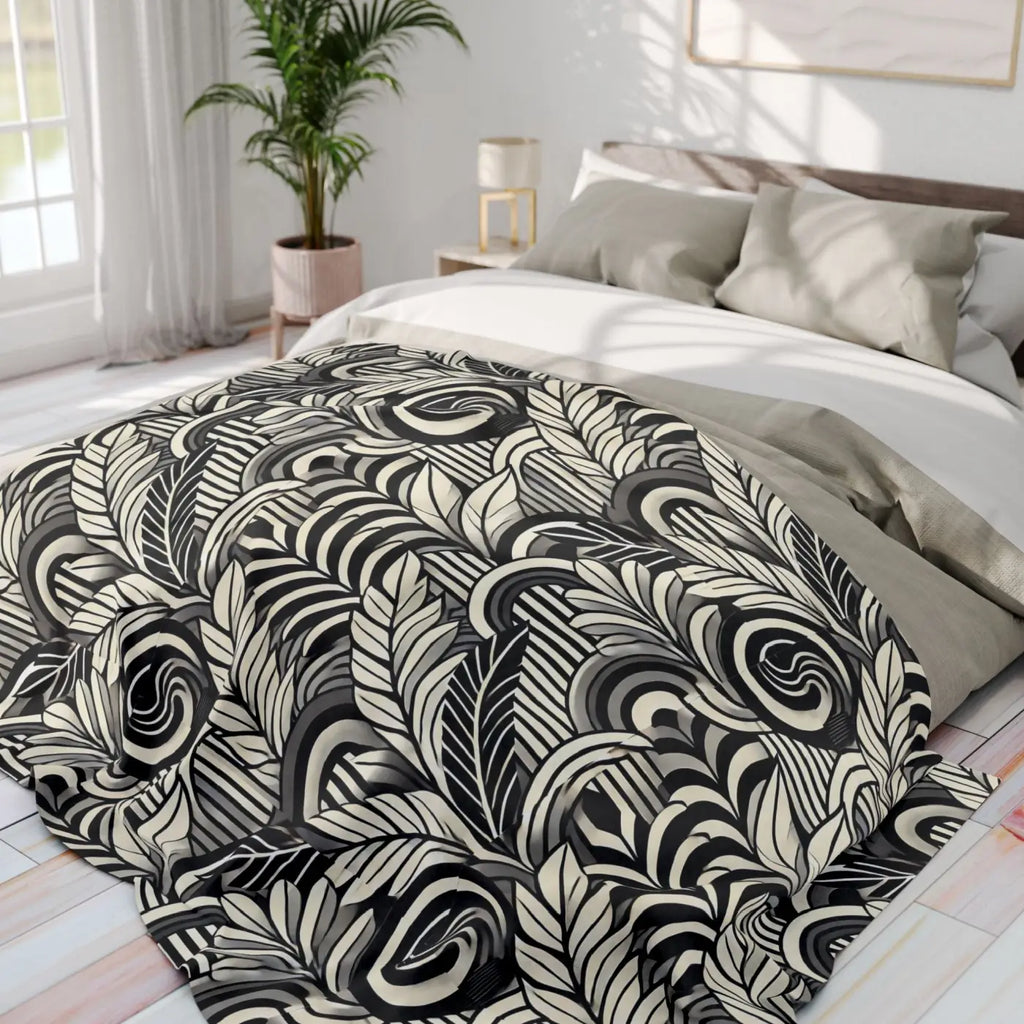 Vibrant Arctic Fleece Blanket - Geometrical Leaves Pattern - DipaliZ