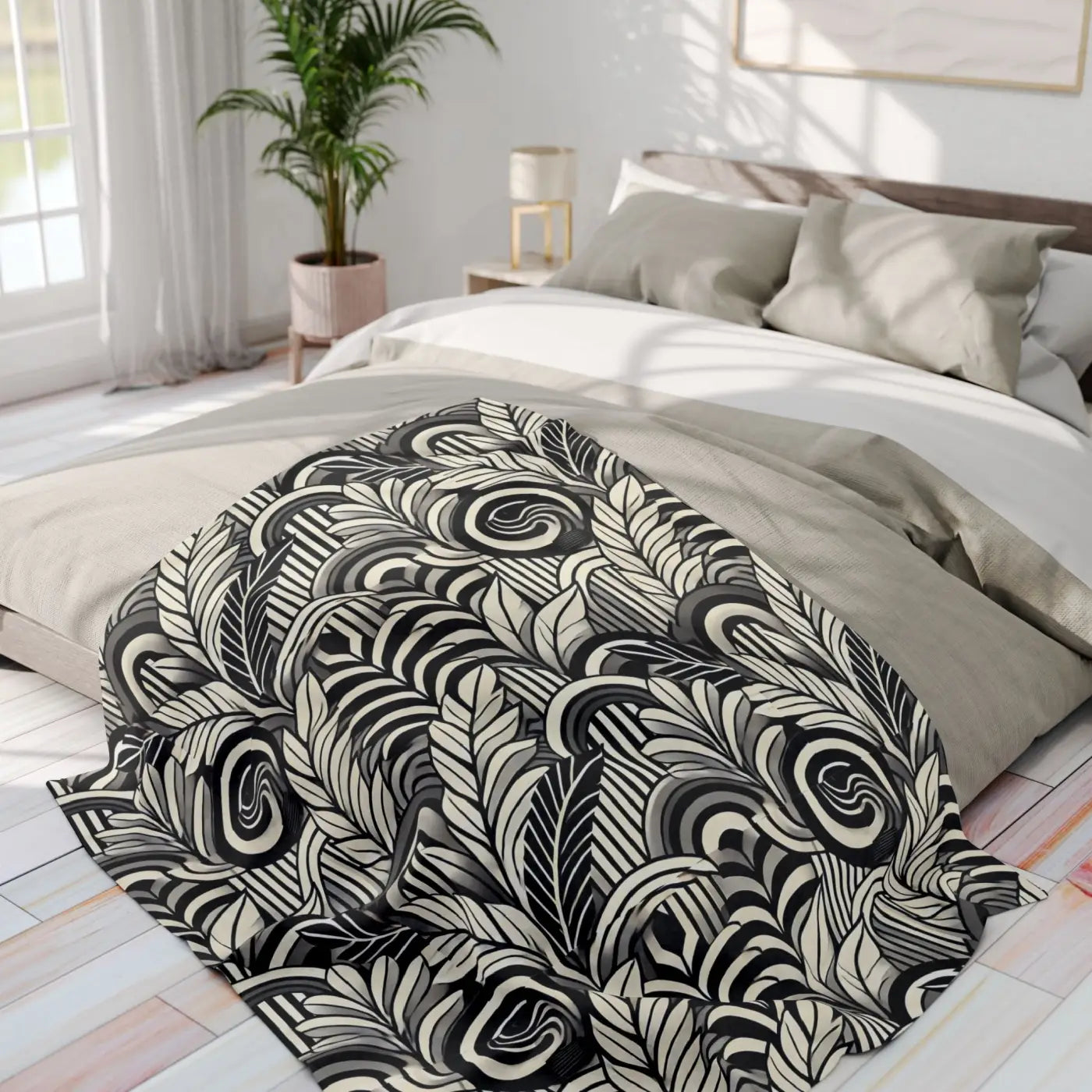 Vibrant Arctic Fleece Blanket - Geometrical Leaves Pattern - DipaliZ