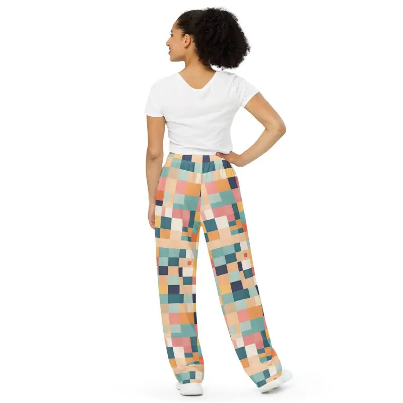 Unisex Wide Leg Lounge Pants - Retro Geometric Pattern - DipaliZ