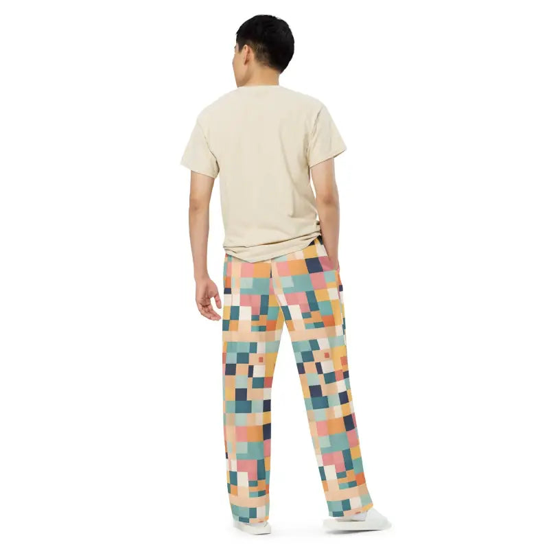 Unisex Wide Leg Lounge Pants - Retro Geometric Pattern - DipaliZ