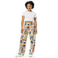 Unisex Wide Leg Lounge Pants - Retro Geometric Pattern - DipaliZ