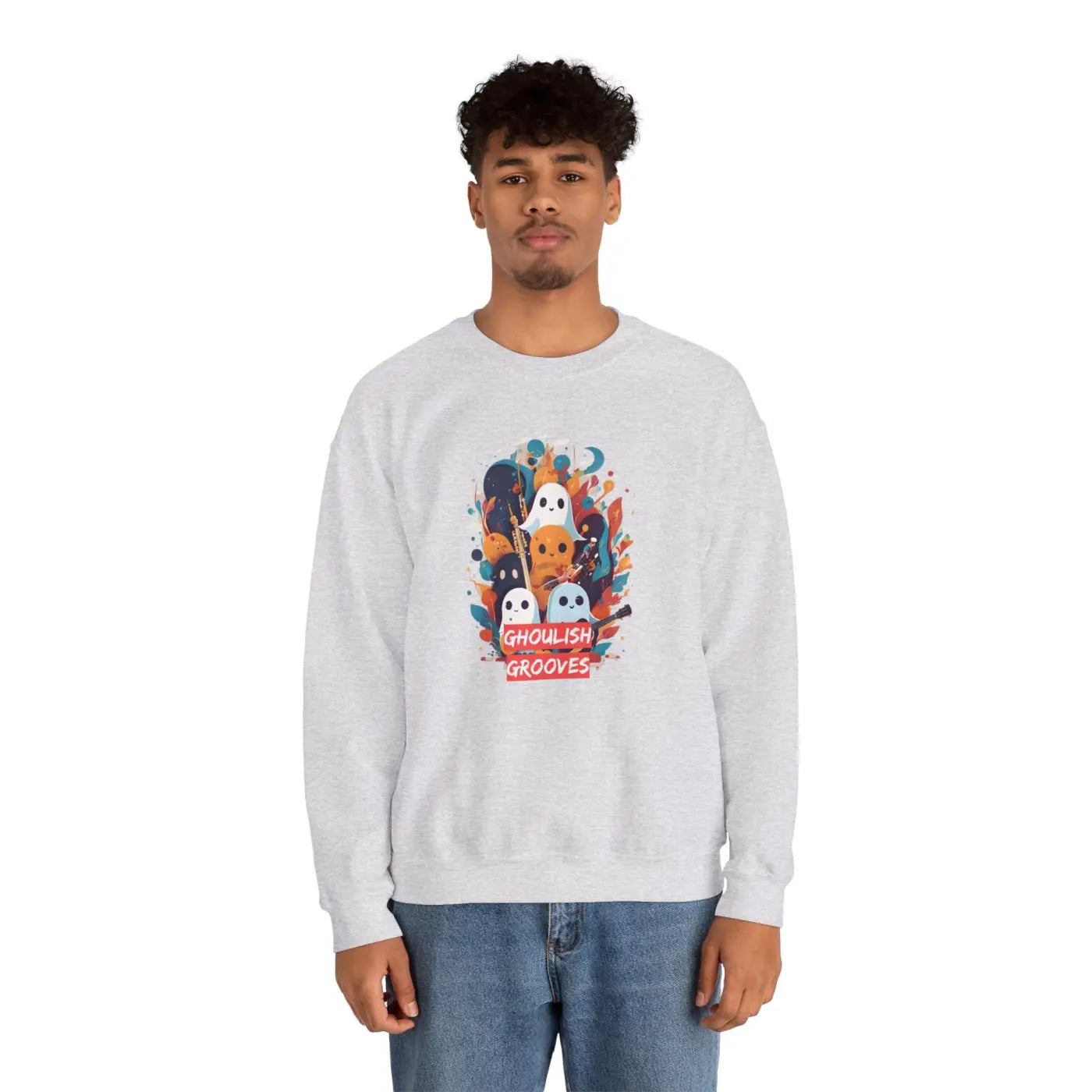 Ghoulish Grooves Crewneck Sweatshirt - Ghosts Playing Guitar - DipaliZ