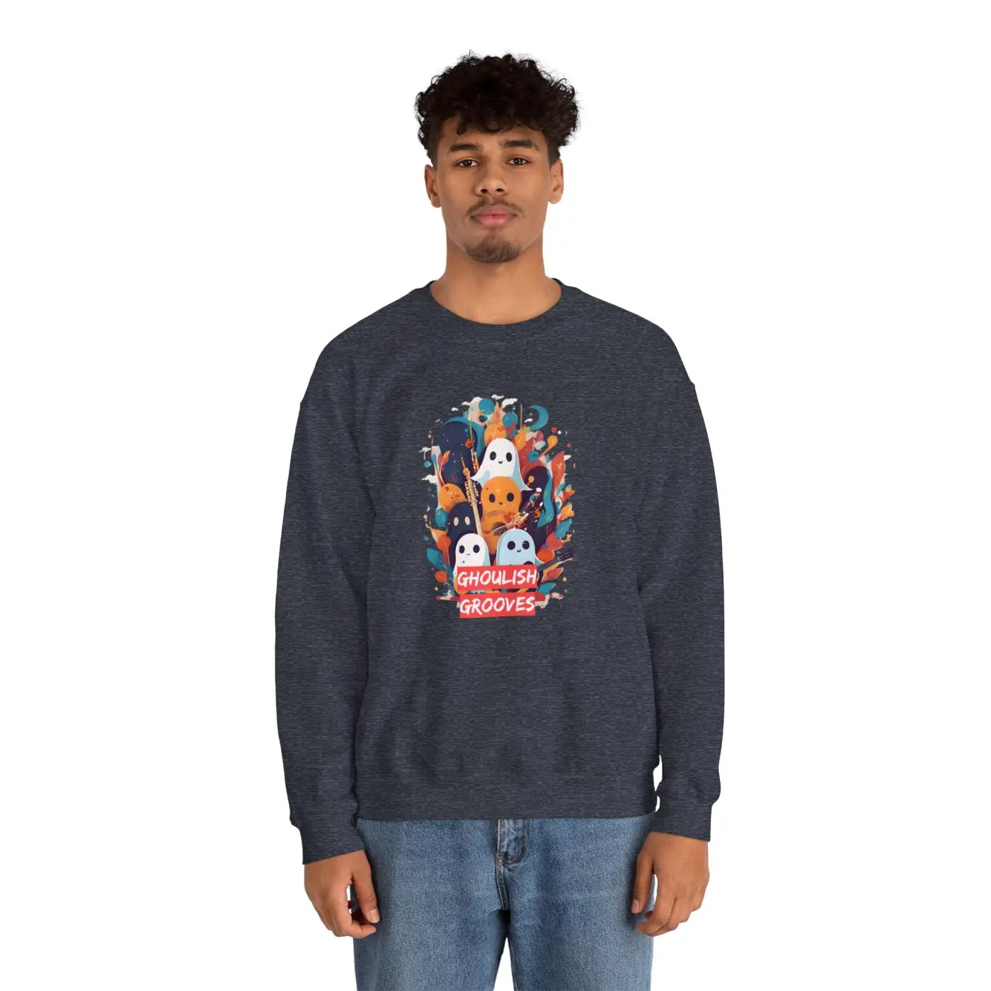 Ghoulish Grooves Crewneck Sweatshirt - Ghosts Playing Guitar - DipaliZ