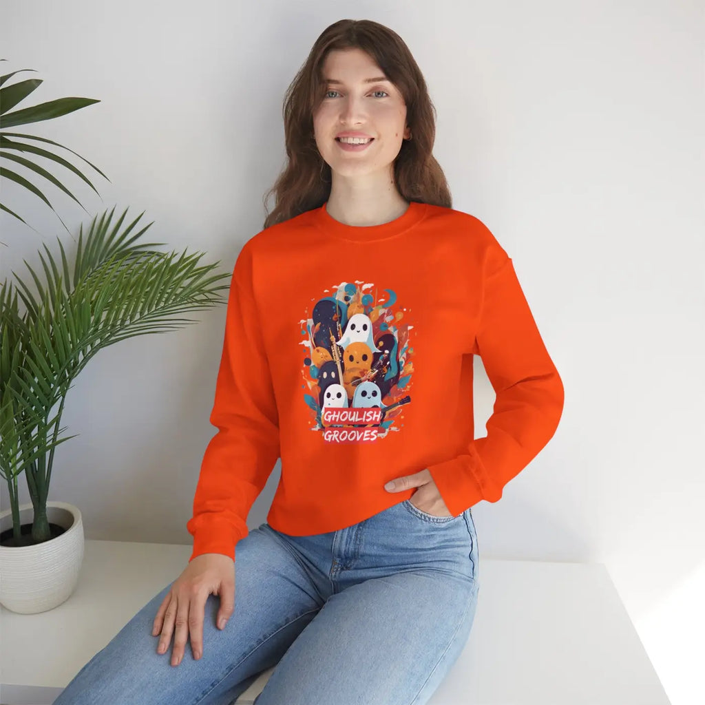 Ghoulish Grooves Crewneck Sweatshirt - Ghosts Playing Guitar - DipaliZ