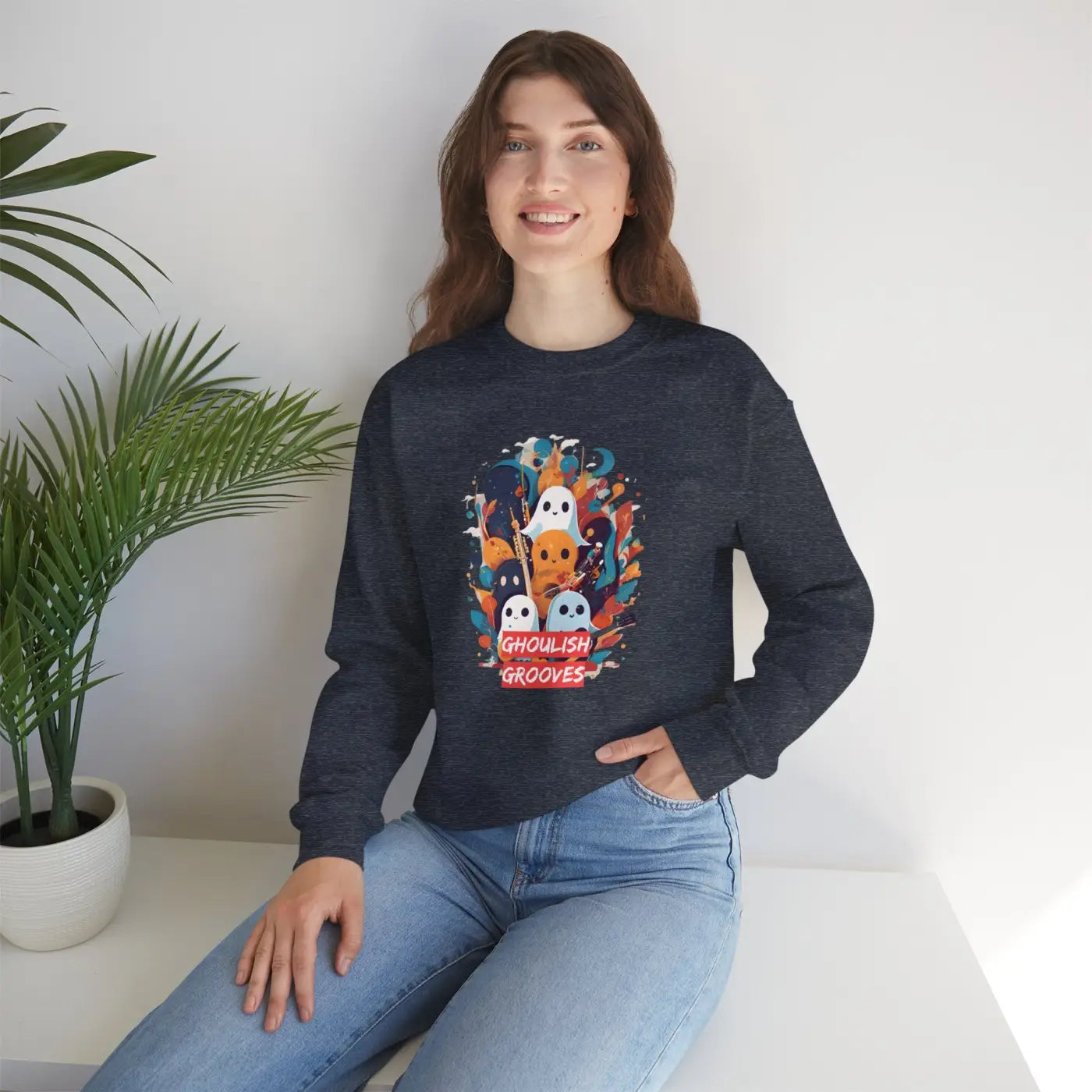Ghoulish Grooves Crewneck Sweatshirt - Ghosts Playing Guitar - DipaliZ