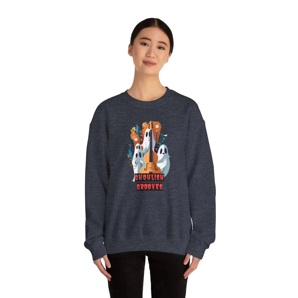 Ghoulish Grooves Ghost Sweatshirt - Unisex Heavy Blend Crewneck - DipaliZ