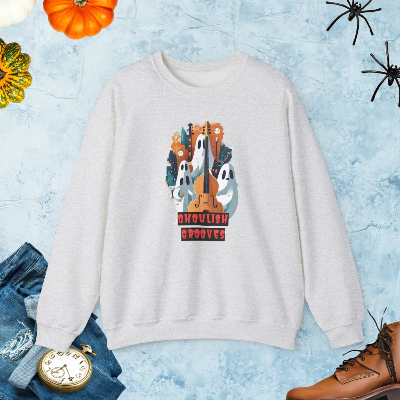 Ghoulish Grooves Ghost Sweatshirt - Unisex Heavy Blend Crewneck - DipaliZ