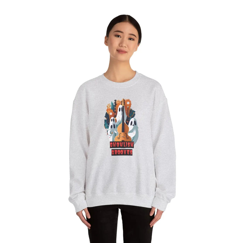 Ghoulish Grooves Ghost Sweatshirt - Unisex Heavy Blend Crewneck - DipaliZ