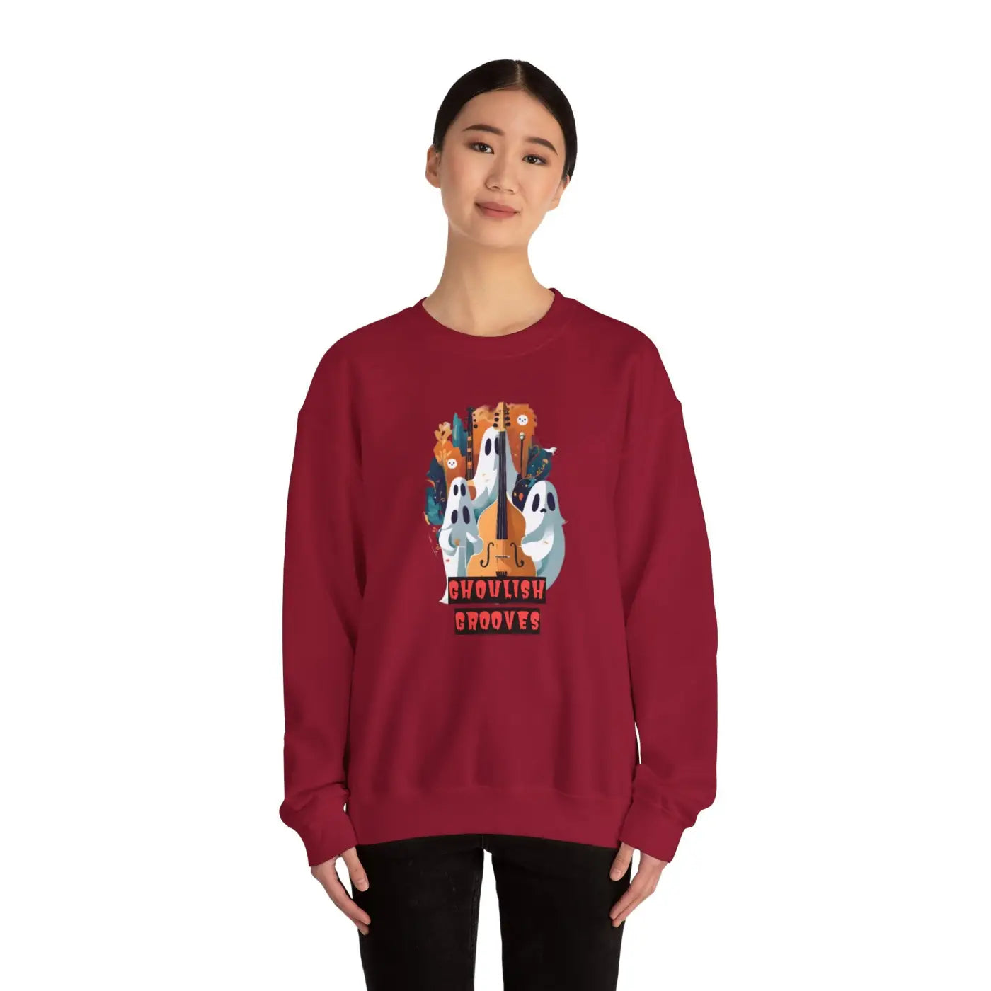 Ghoulish Grooves Ghost Sweatshirt - Unisex Heavy Blend Crewneck - DipaliZ